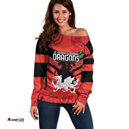 Custom Dragons Rugby ANZAC Off Shoulder Sweater Gallipoli Soldier With Aboriginal Art