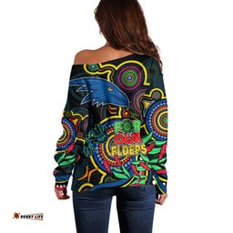 Crows Football Aboriginal Art Off Shoulder Sweater NAIDOC Indigenous Tribal