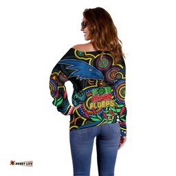 Crows Football Aboriginal Art Off Shoulder Sweater NAIDOC Indigenous Tribal