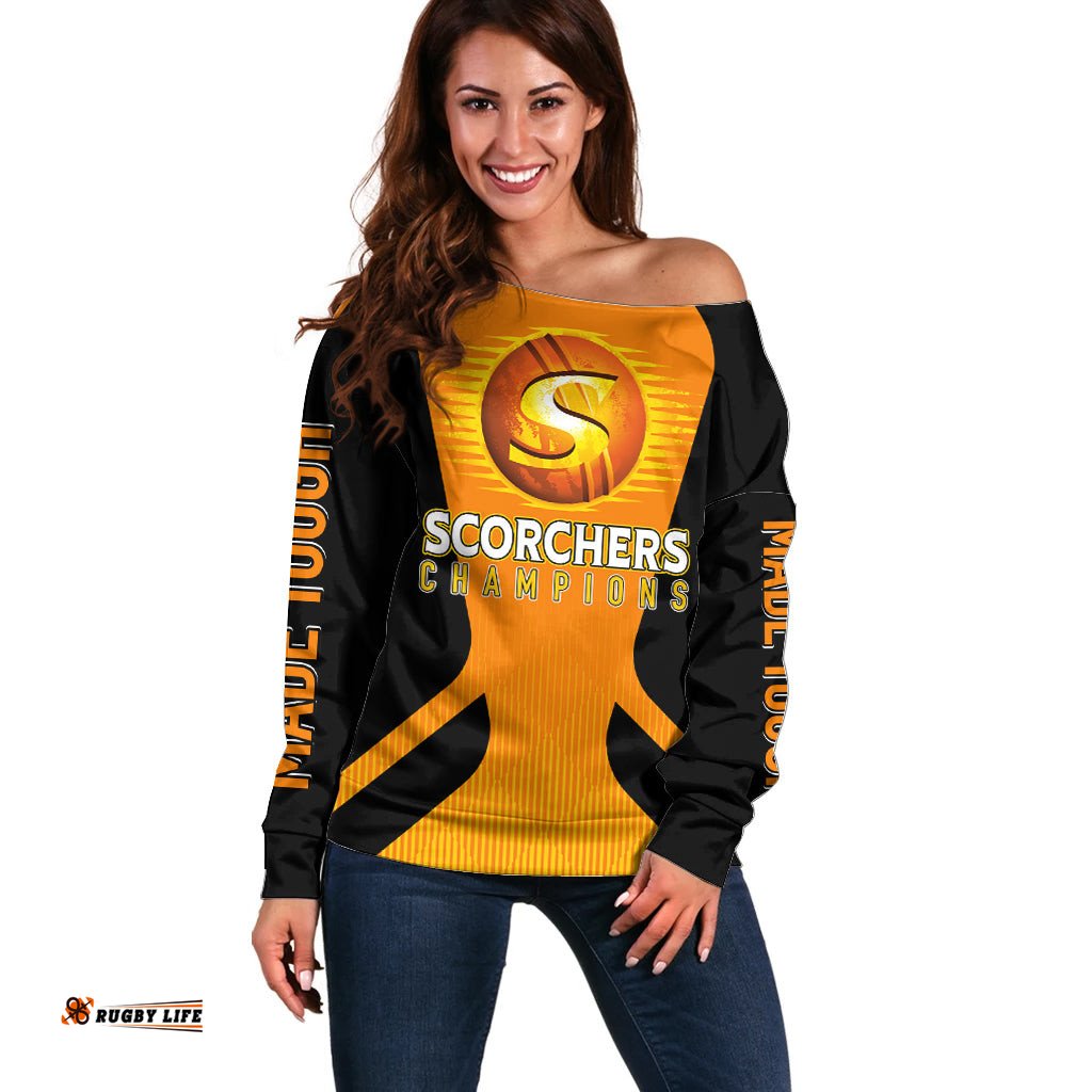 Custom Scorchers Cricket Champions Off Shoulder Sweater Made Tough
