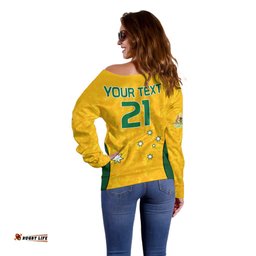 Custom Text And Number Australia Soccer Off Shoulder Sweater Socceroos With Kangaroo Matildas 2023