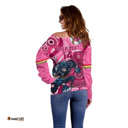 Custom NRL Panthers Off Shoulder Sweater Indigenous Penrith Dynamic Pink Version