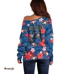 Custom Roosters Rugby Off Shoulder Sweater Beautiful Floral Pattern Spring Summer Vibe