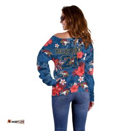 Custom Roosters Rugby Off Shoulder Sweater Beautiful Floral Pattern Spring Summer Vibe