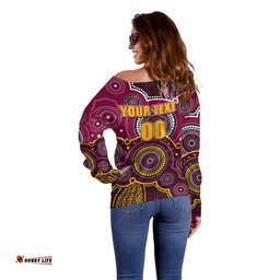Custom Personalised And Number Broncos NRL Off Shoulder Sweater Aboriginal Patterns