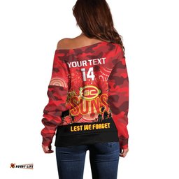 Custom Suns Football ANZAC Off Shoulder Sweater Gallipoli Camouflage With Poppies