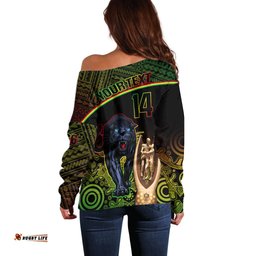 Custom Panthers Rugby Off Shoulder Sweater Go Premiers Back To Back Polynesian Indigenous Art