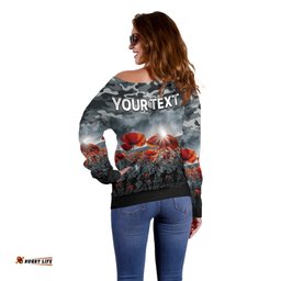 Custom Personalised Anzac Day Off Shoulder Sweater Soldier Poppy Vibe