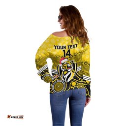 Custom Richmond Football Christmas Off Shoulder Sweater Merry Xmas Mix Aboriginal Art