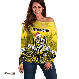 Custom Richmond Football Christmas Off Shoulder Sweater Merry Xmas Mix Aboriginal Art