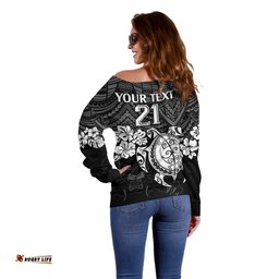 Custom Panthers Rugby Off Shoulder Sweater Penrith Hibiscus and Turtle With Polynesian Pattern