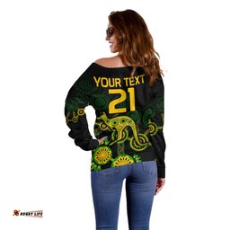Custom Text And Number Australia Soccer Off Shoulder Sweater Matildas World Cup With Kangaroo