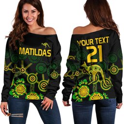 Custom Text And Number Australia Soccer Off Shoulder Sweater Matildas World Cup With Kangaroo