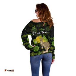 Custom Personalised Australia Off Shoulder Sweater Golden Wattle Mix Kangaroo And Map
