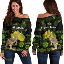 Custom Personalised Australia Off Shoulder Sweater Golden Wattle Mix Kangaroo And Map