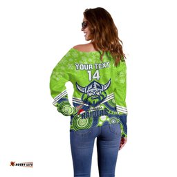 Custom Raiders Rugby Christmas Off Shoulder Sweater Merry Xmas Mix Aboriginal Art