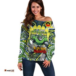 Custom NAIDOC Week 2024 Raiders Off Shoulder Sweater Mascot Rugby