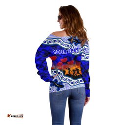 Custom Personalised Anzac Day NRL Bulldogs Off Shoulder Sweater Aboriginal Lizard Patterns