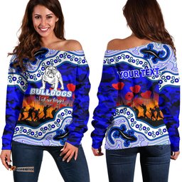Custom Personalised Anzac Day NRL Bulldogs Off Shoulder Sweater Aboriginal Lizard Patterns