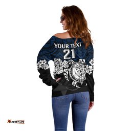Custom Cowboys Rugby Off Shoulder Sweater Hibiscus and Turtle With Polynesian Pattern