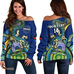 Custom Text And Number Australia NAIDOC Off Shoulder Sweater Palyku Indigenous Lizard For Our Elders