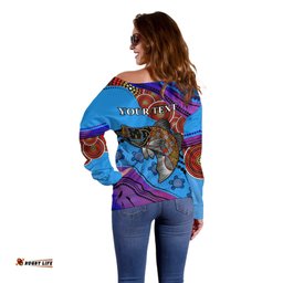 Custom Personalised Australia Off Shoulder Sweater Go Fishing Aboriginal Art