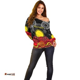 Custom Personalised Australian Indigenous Off Shoulder Sweater Kangaroos Circle Aboriginal Art