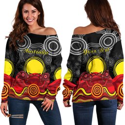 Custom Personalised Australian Indigenous Off Shoulder Sweater Kangaroos Circle Aboriginal Art