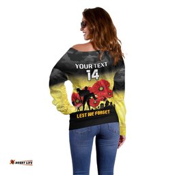 Custom Richmond Football ANZAC Off Shoulder Sweater Gallipoli Camouflage With Poppies