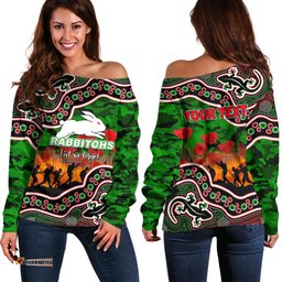 Custom Personalised Anzac Day NRL Rabbitohs Off Shoulder Sweater Aboriginal Lizard Patterns