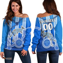 Custom Text And Number Kangaroos Indigenous Off Shoulder Sweater North Melbourne Football