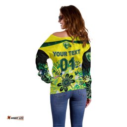 Custom Personalised Australia Cricket Off Shoulder Sweater Aboriginal Style Unique Black 06