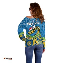 Custom Parramatta Eels Rugby Christmas Off Shoulder Sweater Merry Xmas Mix Aboriginal Art