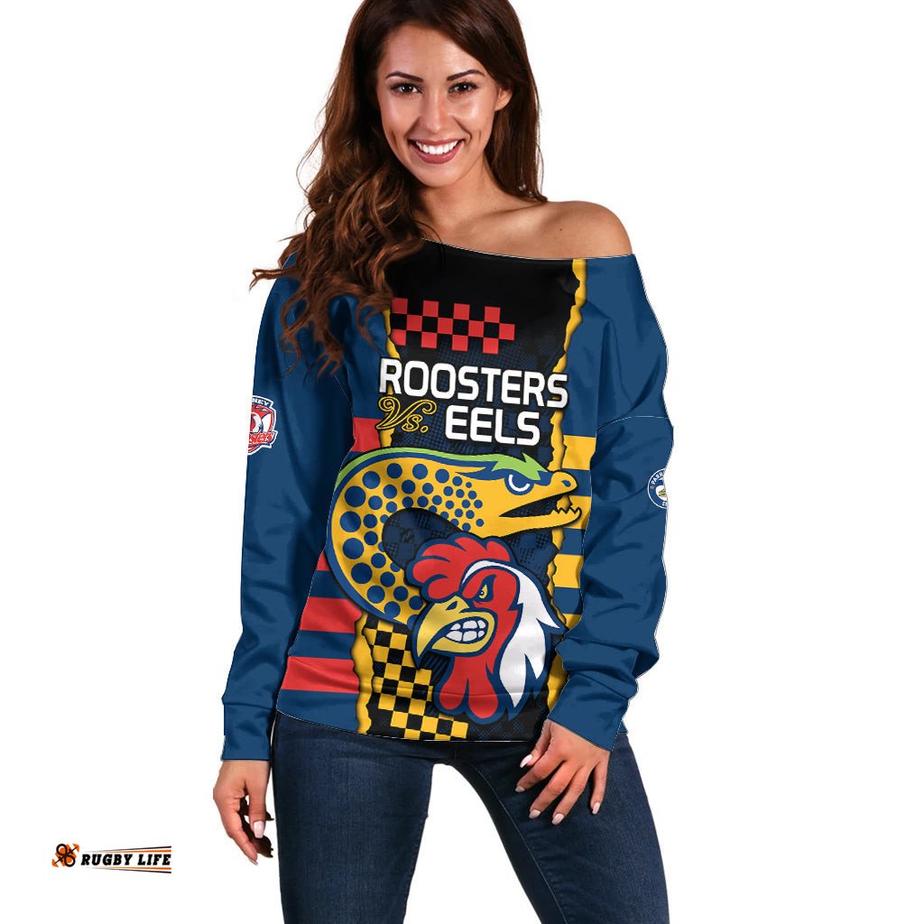Custom NRL Eels Combine Roosters Rugby Off Shoulder Sweater Sporty Style