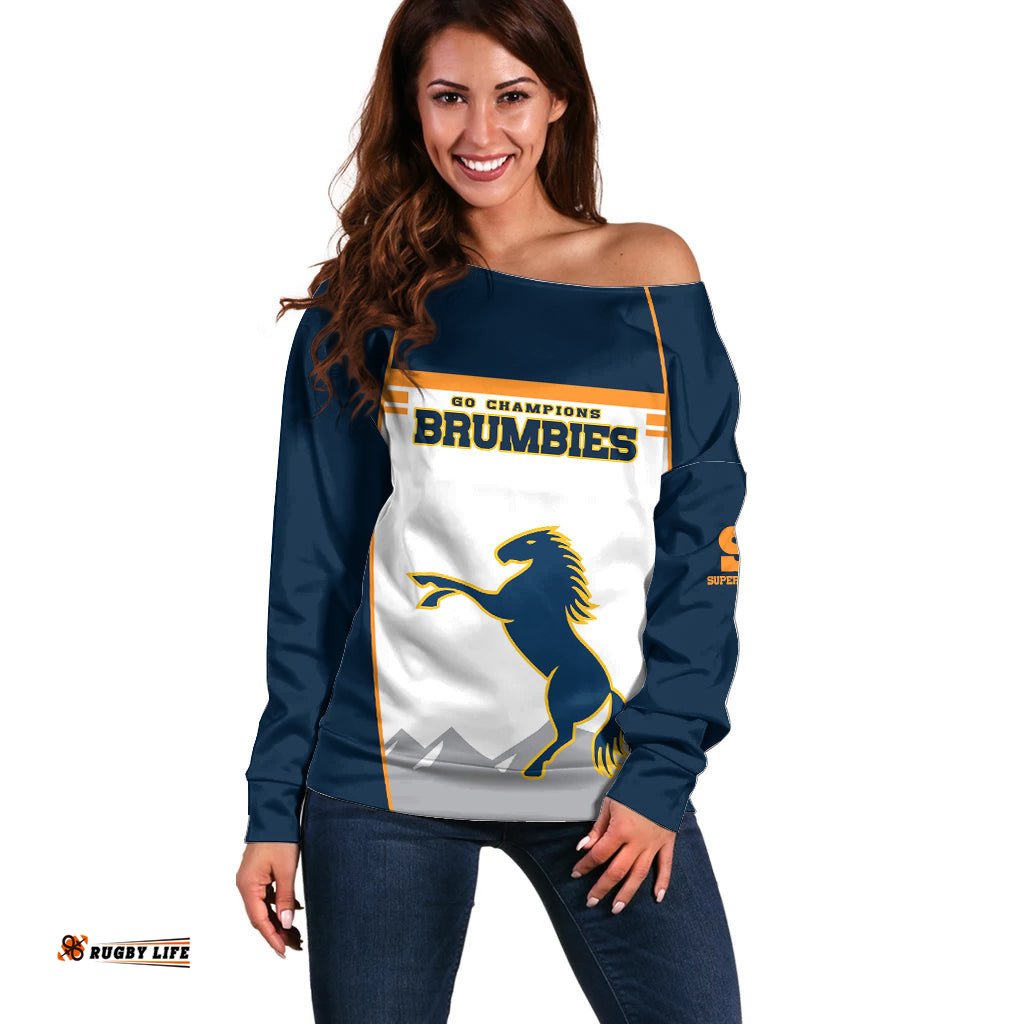 Custom Text And Number Brumbies Super Rugby Off Shoulder Sweater Brumbies Go Champions 2023