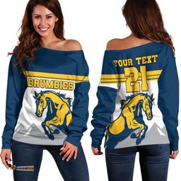 Custom Text And Number Brumbies Rugby Union Off Shoulder Sweater Australia Silhouettes Of Horses