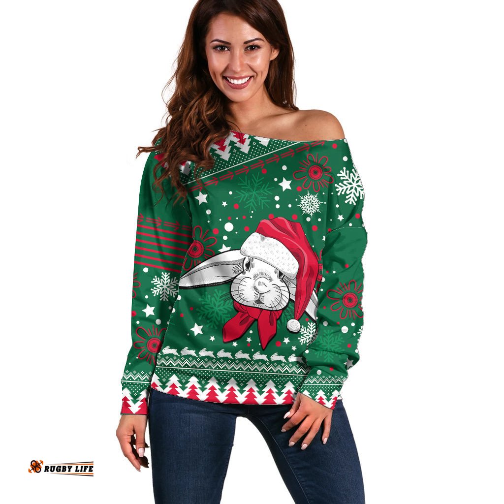 Custom Rabbitohs Rugby Off Shoulder Sweater Glory Glory The South Christmas Vibe Unique