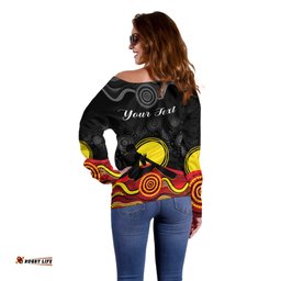 Custom Personalised Australian Indigenous Off Shoulder Sweater Didgeridoo Man Circle Aboriginal Art