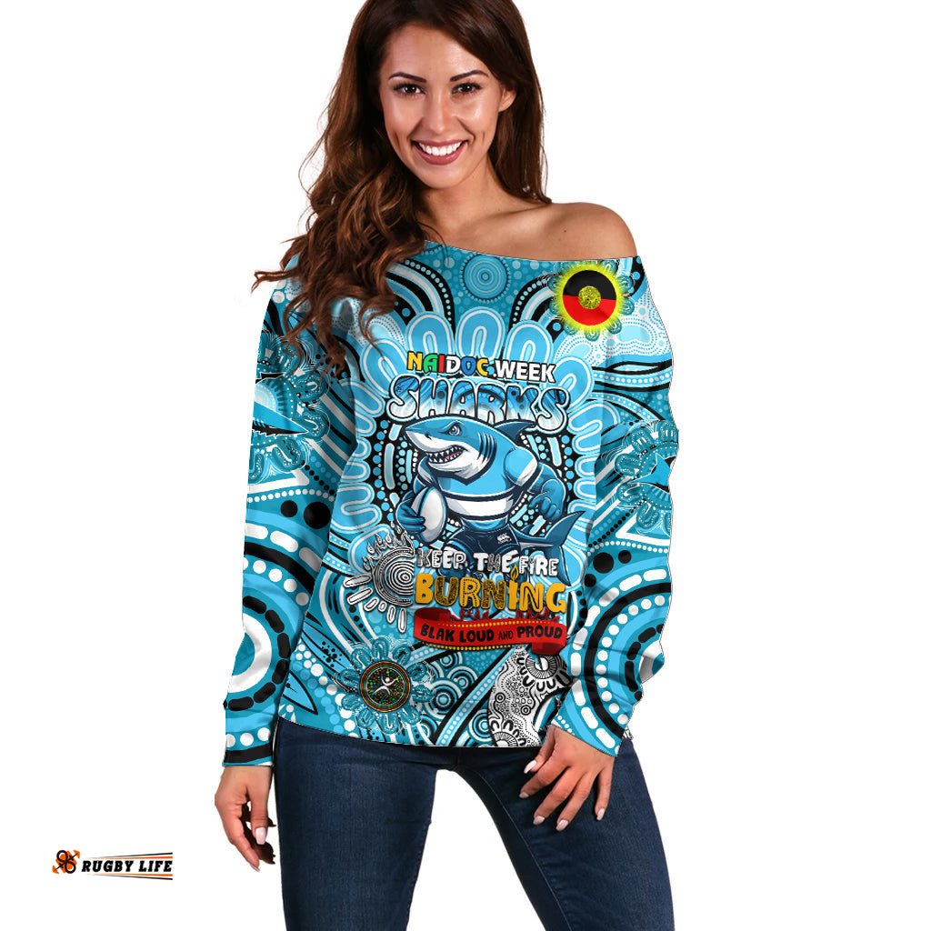 Custom NAIDOC Week 2024 Sharks Off Shoulder Sweater Mascot Rugby