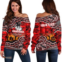 Custom Personalised Anzac Day NRL Dragons Off Shoulder Sweater Aboriginal Lizard Patterns