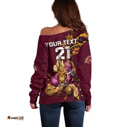 Custom NRL Broncos Premiers Off Shoulder Sweater Mascot with Polynesian Pattern Version 2023