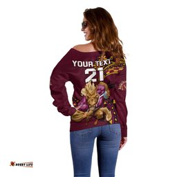 Custom NRL Broncos Premiers Off Shoulder Sweater Mascot with Polynesian Pattern Version 2023