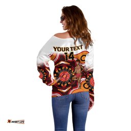 Custom Text And Number Australia Indigenous Rugby Off Shoulder Sweater All Stars Aborigine Dreamtime White Version