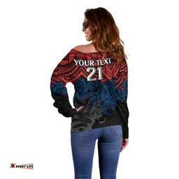 Custom Roosters Rugby Off Shoulder Sweater Sydney Hibiscus and Turtle With Polynesian Pattern
