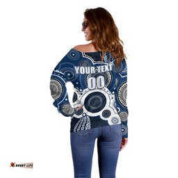 Custom Personalised And Number Cats AFL Off Shoulder Sweater Aboriginal Patterns 04