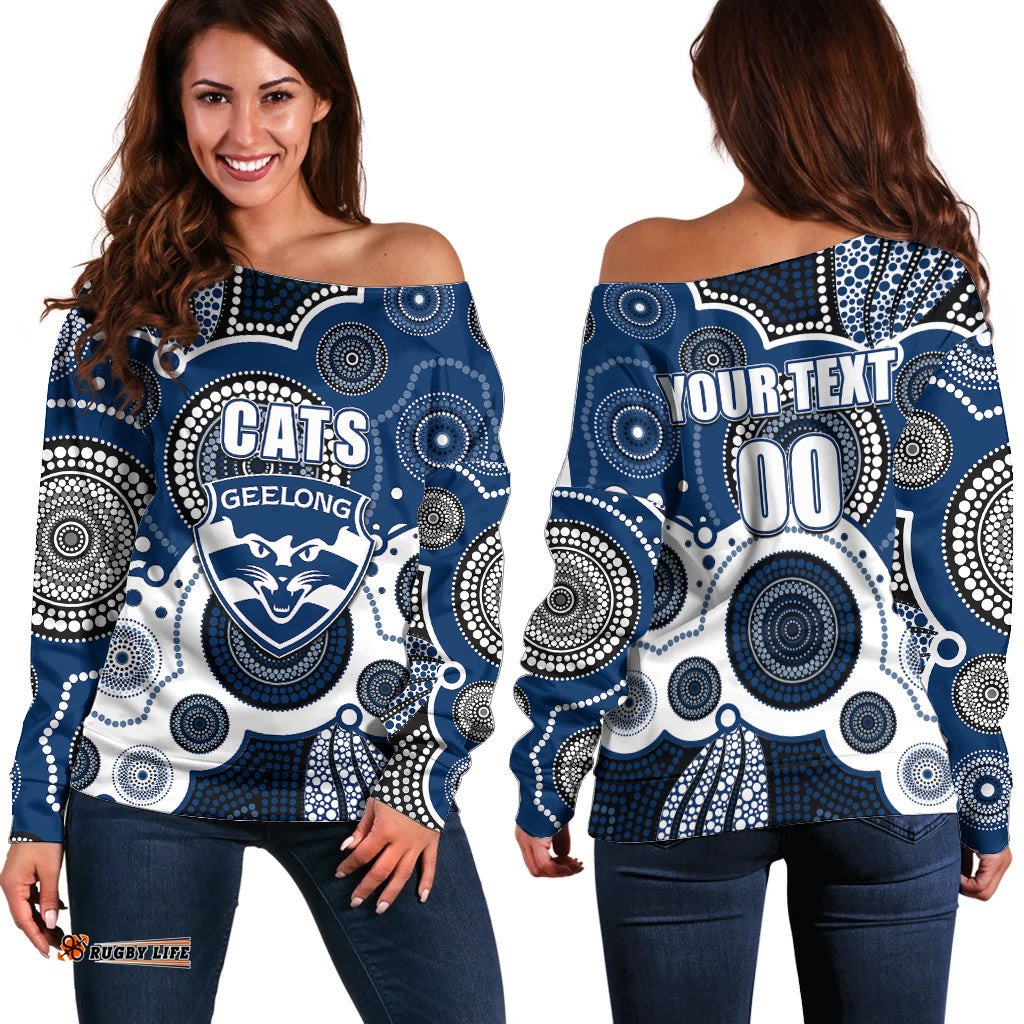 Custom Personalised And Number Cats AFL Off Shoulder Sweater Aboriginal Patterns 04