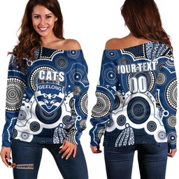 Custom Personalised And Number Cats AFL Off Shoulder Sweater Aboriginal Patterns 04