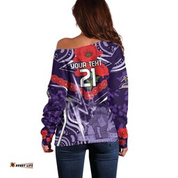 Custom Storm Rugby ANZAC Off Shoulder Sweater Melbourne Gallipoli Soldier With Aboriginal Art