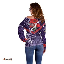 Custom Storm Rugby ANZAC Off Shoulder Sweater Melbourne Gallipoli Soldier With Aboriginal Art