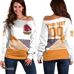 Custom Text And Number Brisbane Broncos NRL Off Shoulder Sweater No1